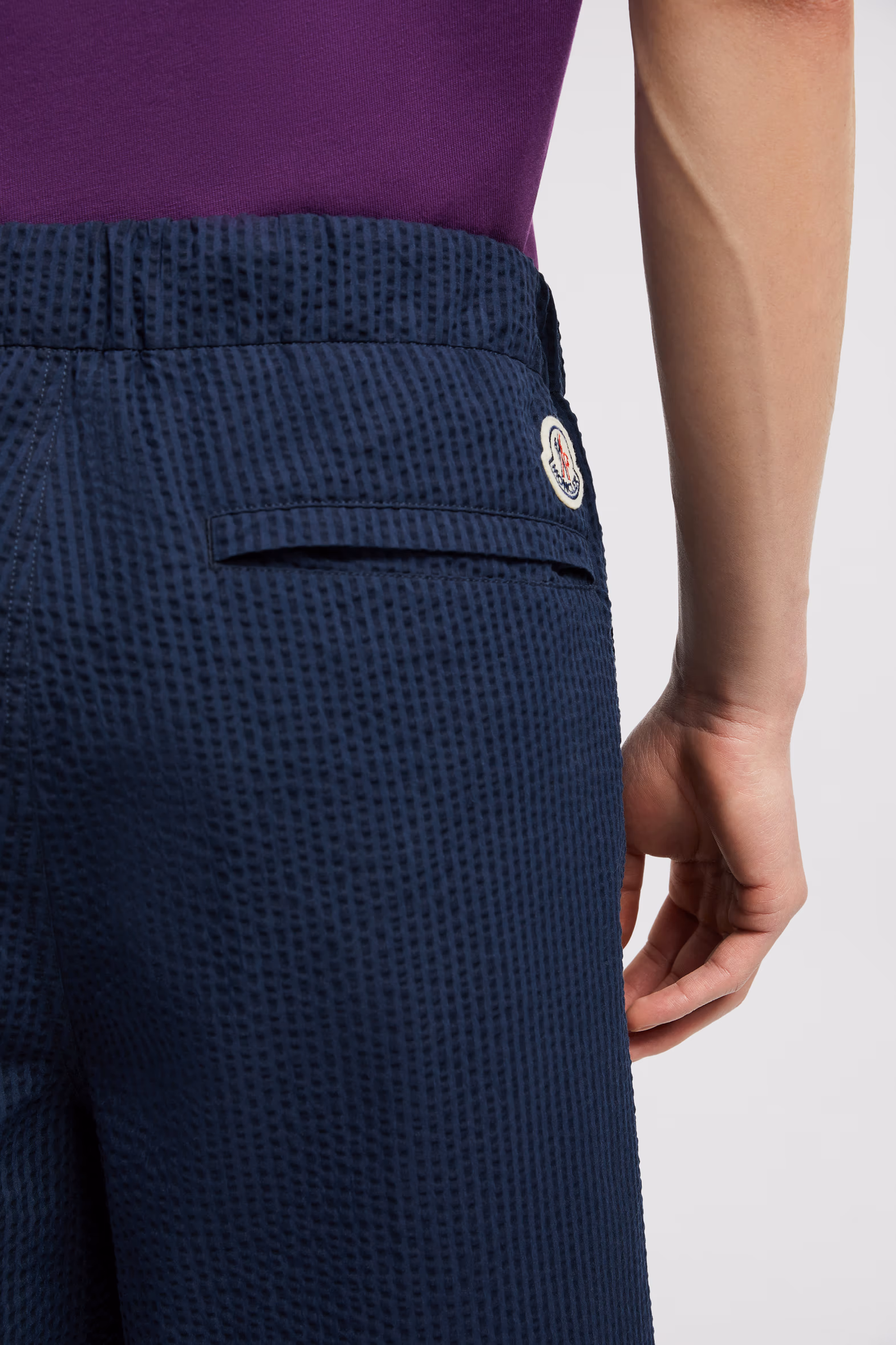 Belted Seersucker Pants Men Dark Blue Moncler 6
